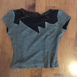 Vintage mesh zigzag golden sequins green t-shirt